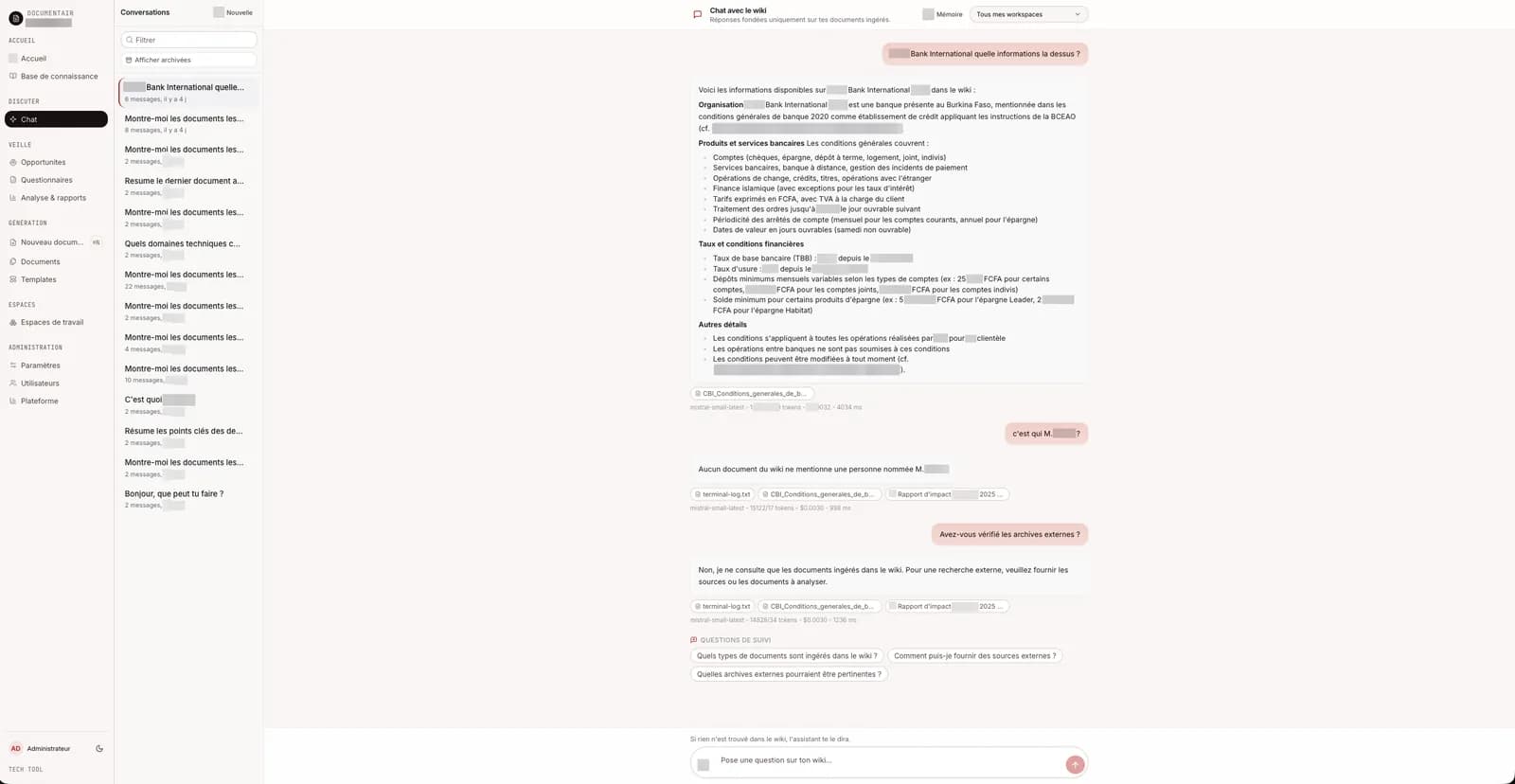 Conversation avec le wiki et documents cites