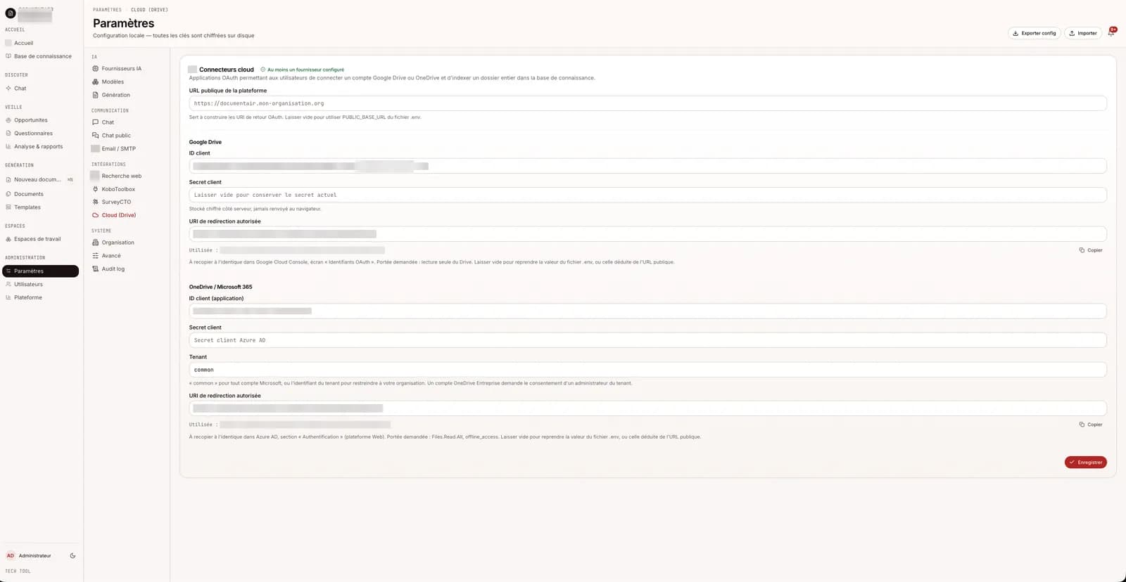 Configuration des connecteurs cloud OAuth