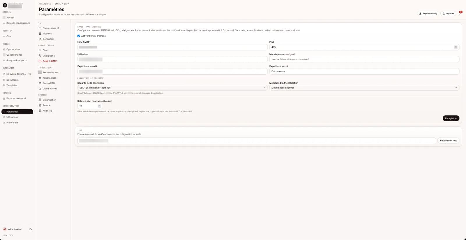 Configuration du serveur SMTP