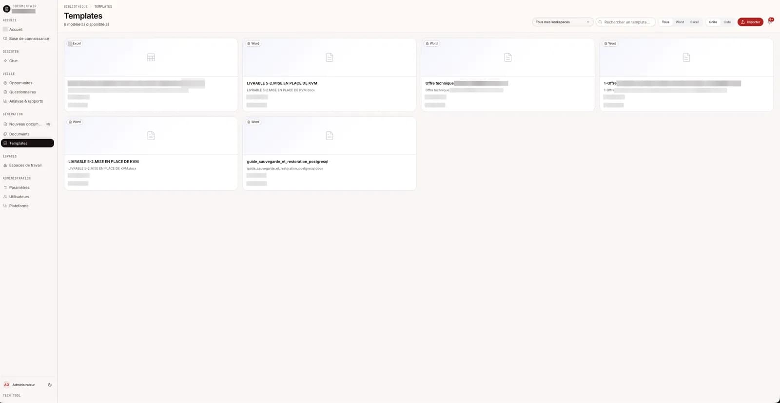 Bibliotheque des templates Word et Excel