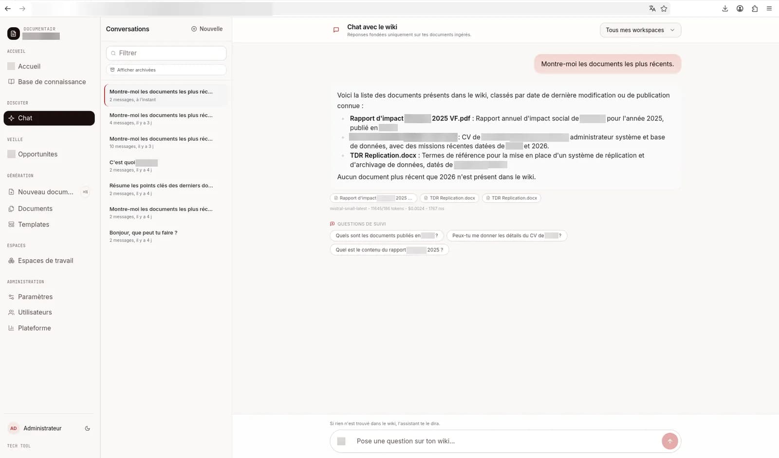 Liste des conversations archivables