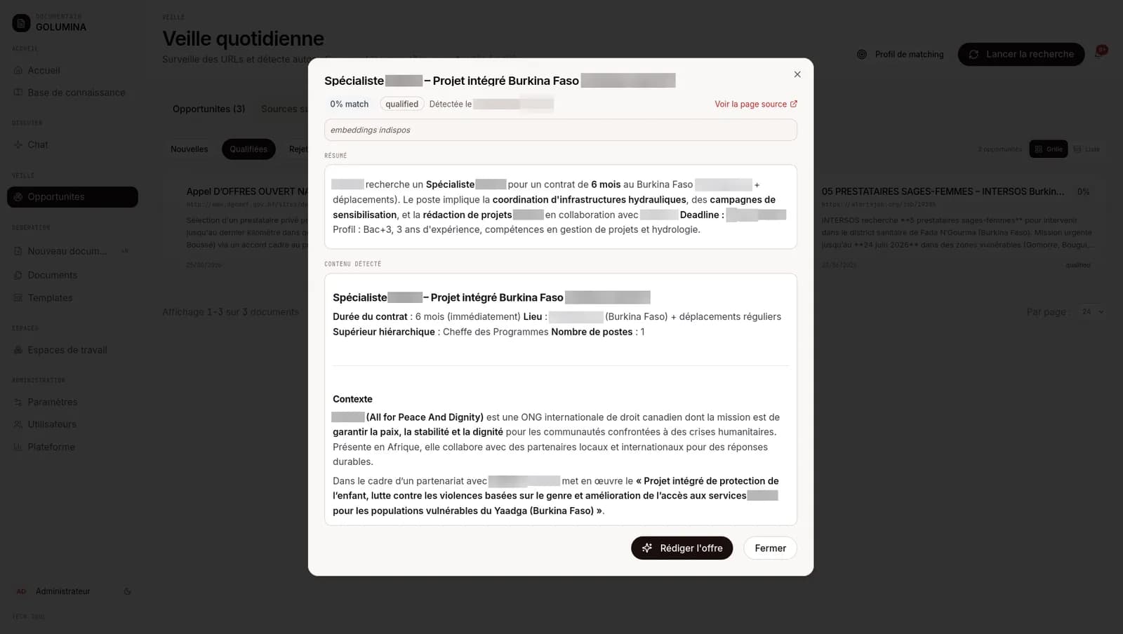 Detail d une opportunite qualifiee avec son contenu integral