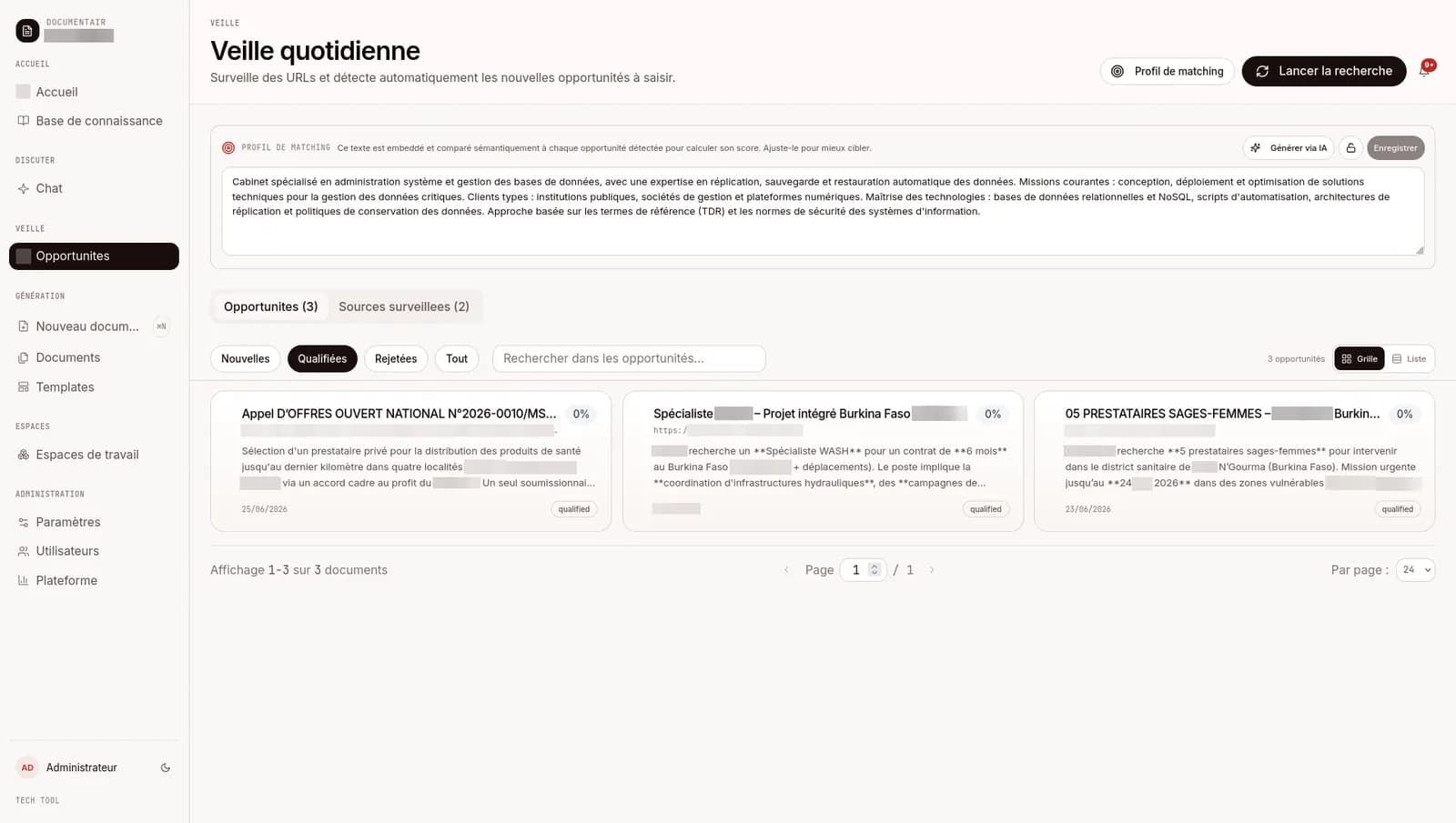 Profil de matching decrivant l activite du cabinet