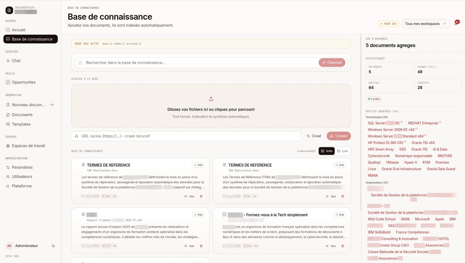 Entites agregees sur toute la base de connaissance