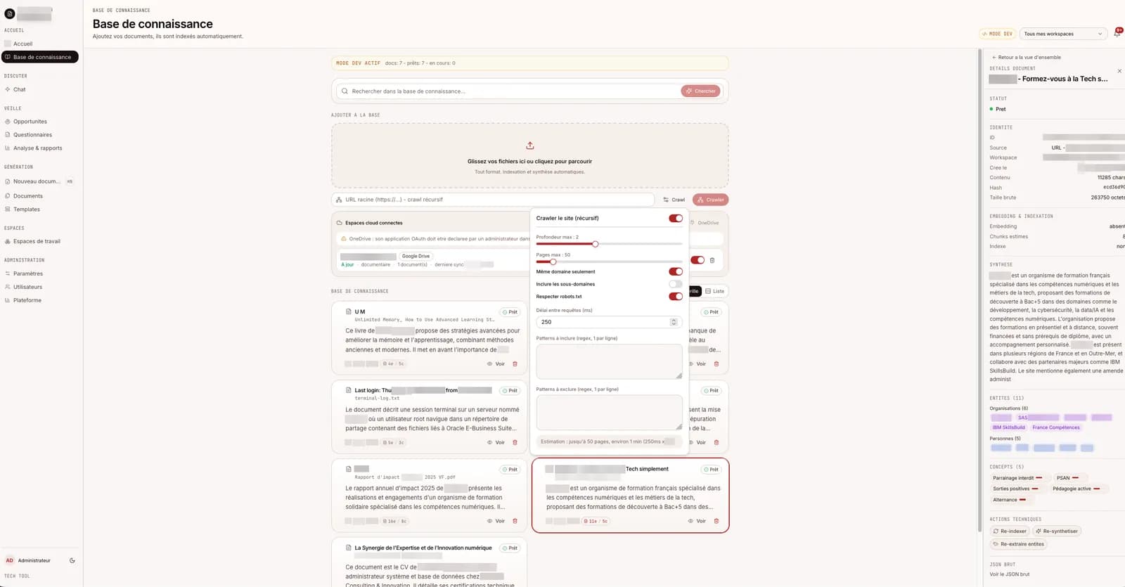 Options de crawl d un site web