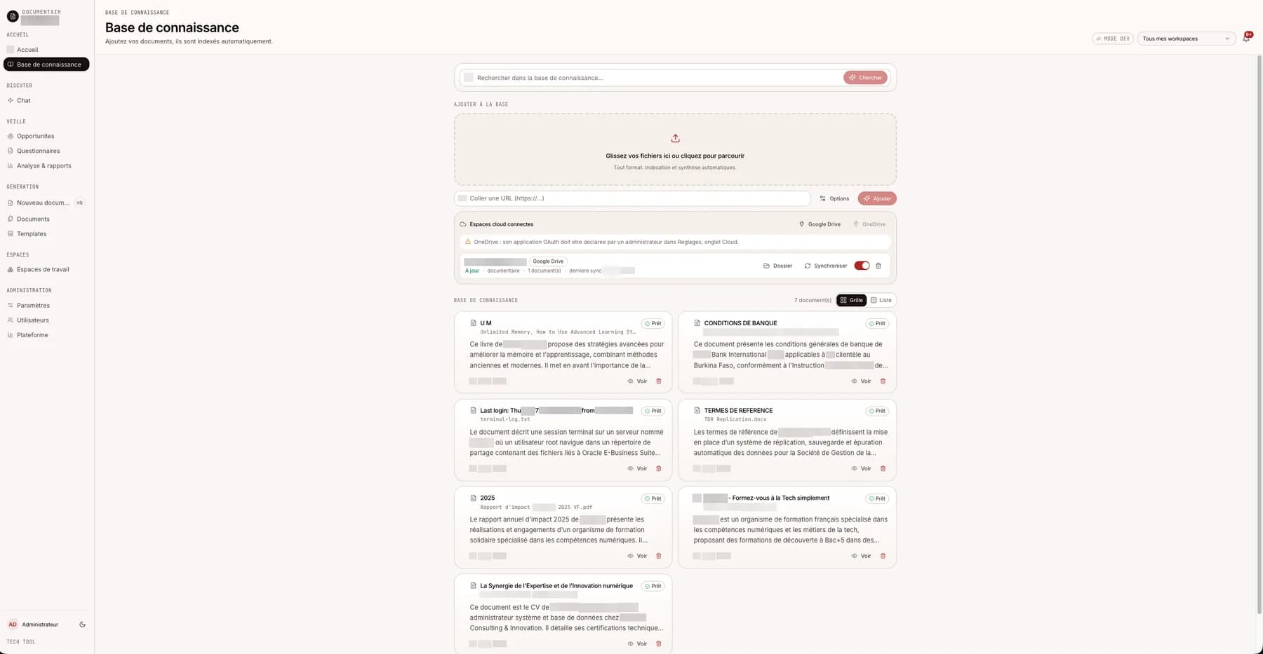 Documentair - base de connaissance indexee automatiquement