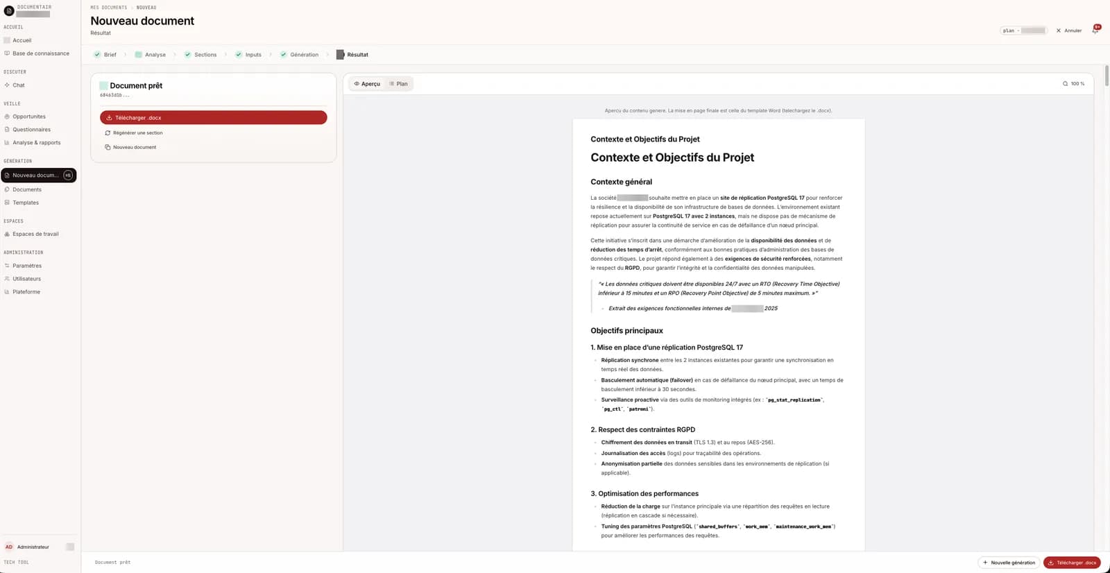 Apercu d un document genere section par section